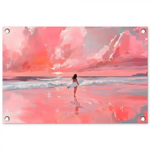Tuinposter - Roze - Surfen - Zee