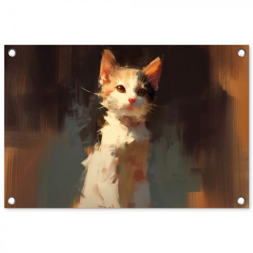 Tuinposter - Kat - Geschilderd - Artistiek - Wit