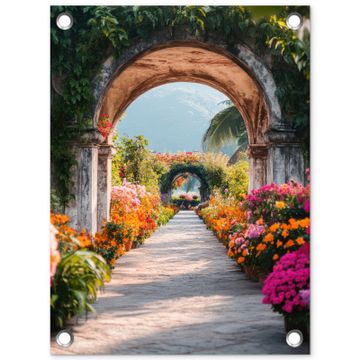 Tuinposter - Doorkijk - Bloemen - Tropisch - Kleurrijk