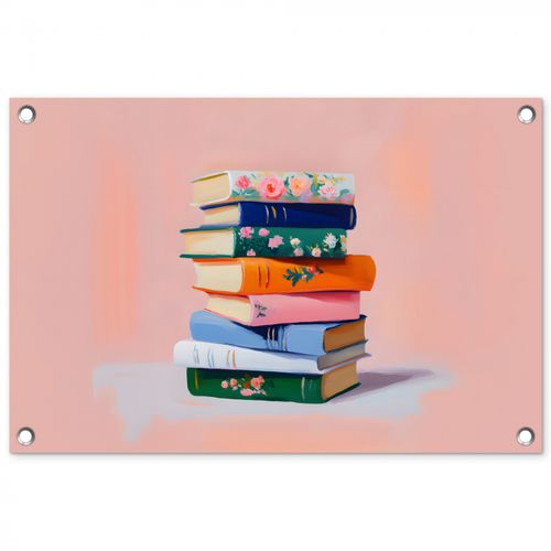 Tuinposter - Boeken - Stapel - Kleurrijk