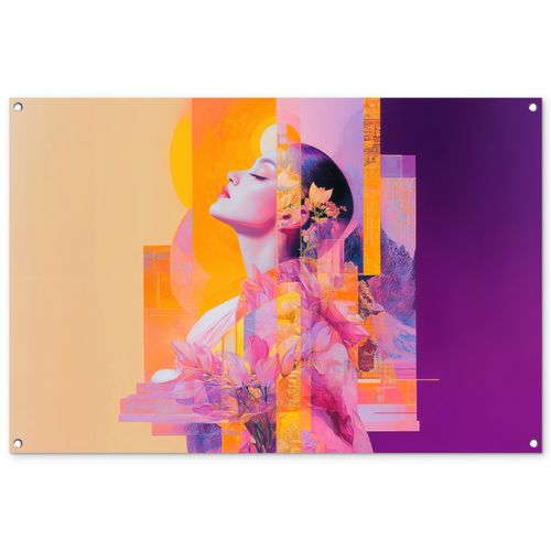 Tuinposter - Abstract - Portret - Vrouw - Kleurrijk