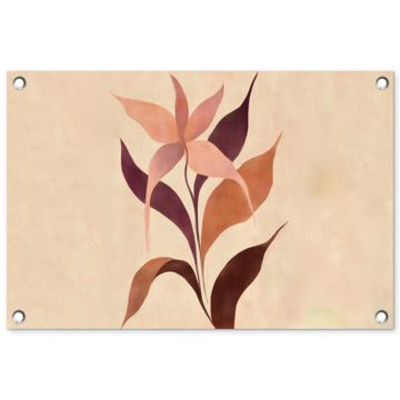 Tuinposter - Minimalistisch - Bloem - Bladeren - Beige