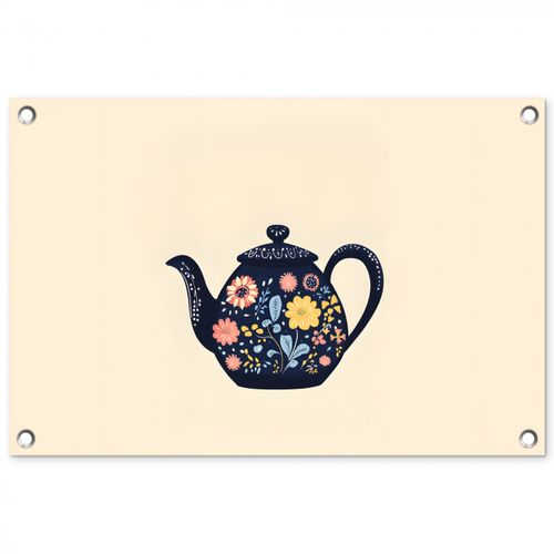 Tuinposter - Theepot - Kleurrijk - Bloemen