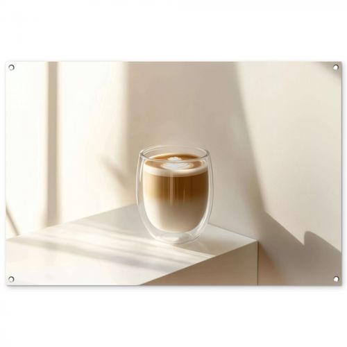 Tuinposter - Mok - Latte - Minimalistisch - Schaduw