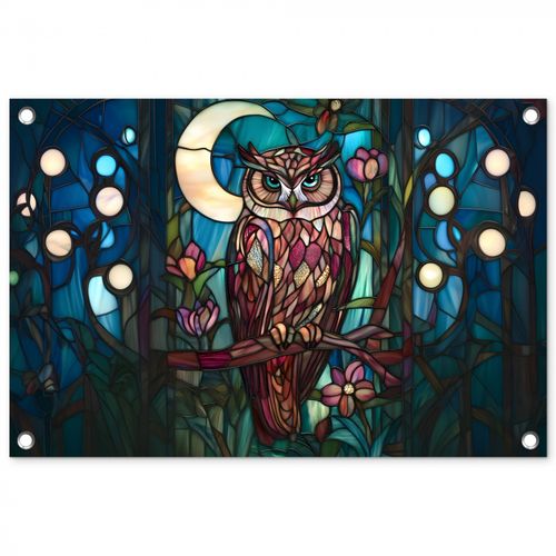 Tuinposter - Uil - Mozaïek - Maan - Nacht