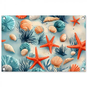 Tuinposter - Zeesterren - Schelpen - Illustratie - Zand