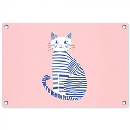 Tuinposter - Kat - Illustratie - Minimalistisch - Roze
