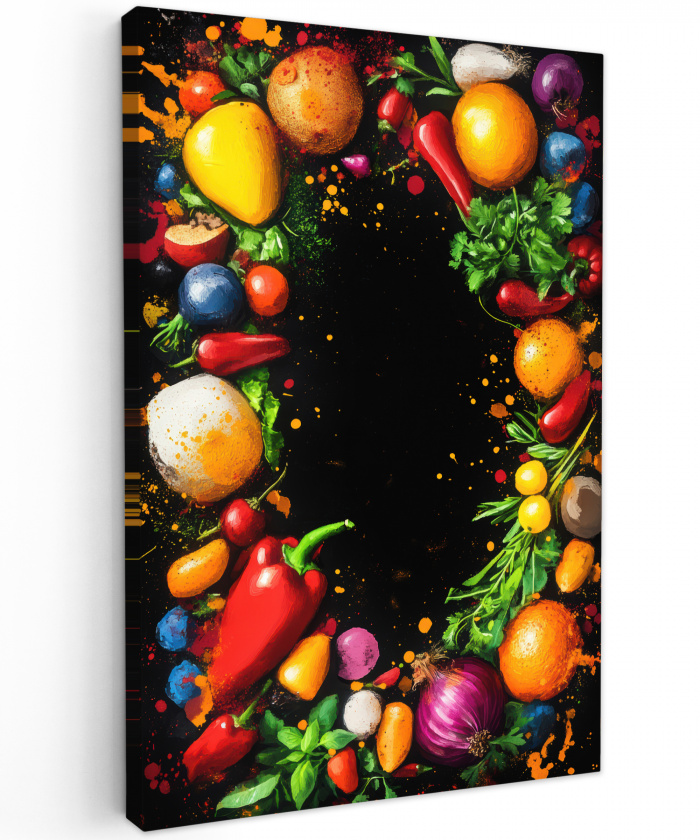 Groente - Graffiti - Kleurrijk - Koken - Abstract Tuinposter op houten frame 2 cm dik middel -3d