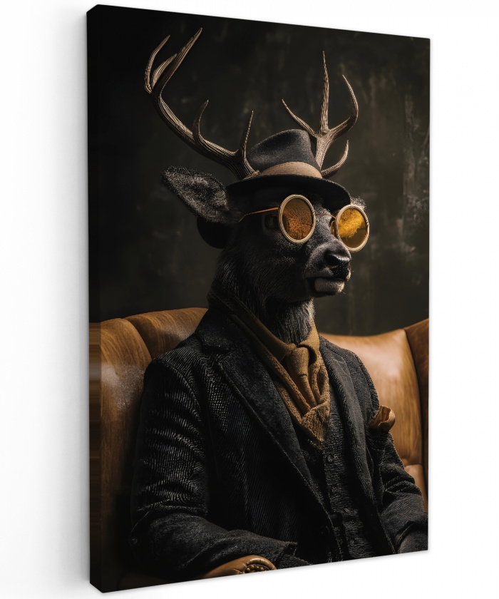 Hert - Zonnebril - Zwart - Pak Tuinposter op houten frame 2 cm dik middel -3d