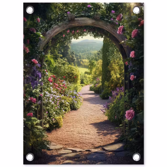 Tuinposter - Doorkijk - Bloemen - Natuur - Rozenboog