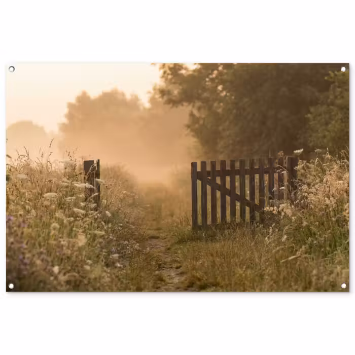 Tuinposter - Hek - Natuur - Mist - Veld