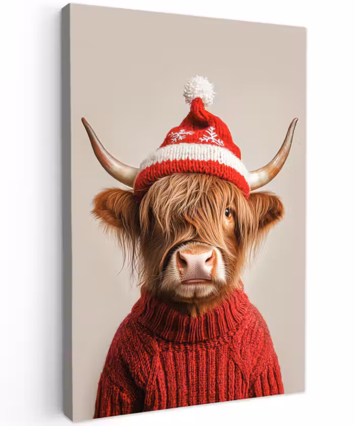 Buiten canvas - Schotse Hooglander - Kerst - Muts - Trui - Winter