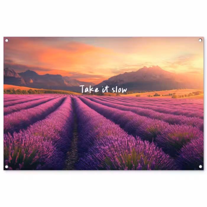 Tuinposter - Lavendelveld - Quote - Zonsondergang