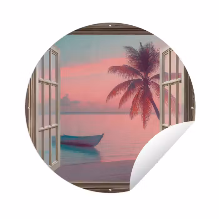 Tuinposter - Doorkijk - Strand - Palmboom - Tropisch
