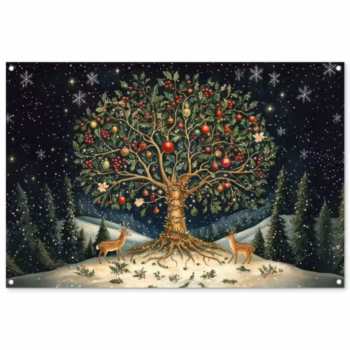 Tuinposter - Feestboom - Winterhemel - Kleurrijk