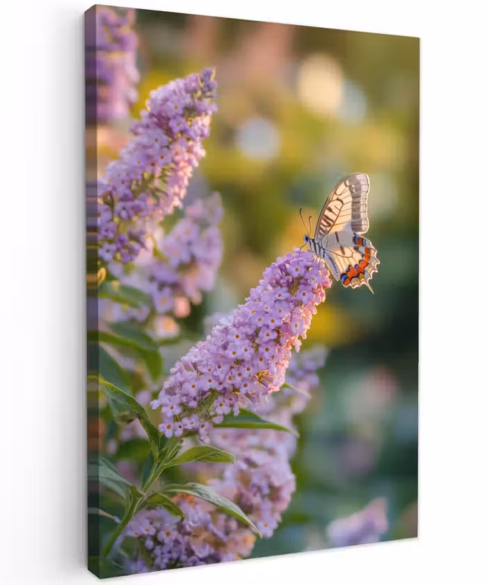 Buiten canvas - Sierlijke - Vlinder - Paarse - Bloemen