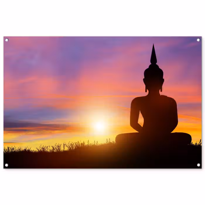 Tuinposter - Boeddha silhouet bij zonsopgang