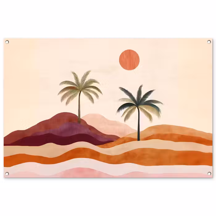 Tuinposter - Palmbomen - Abstract - Zon - Heuvels
