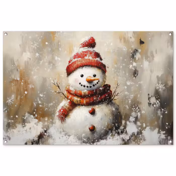Tuinposter - Sneeuwpop - Winter - Sneeuw - Beige