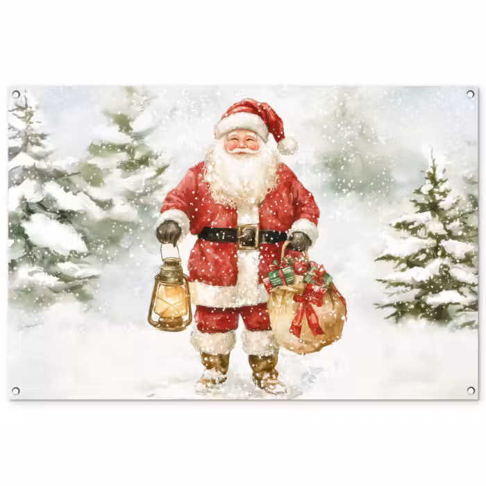 Tuinposter - Kerstman- Winter - Sneeuw - Wit - Rood