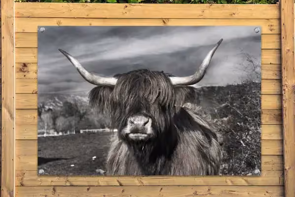 Tuinposter zwart-wit met schotse hooglander