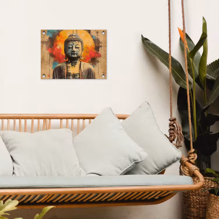 Tuinposter - Boeddha Beeld in Vurige Kleuren — 4