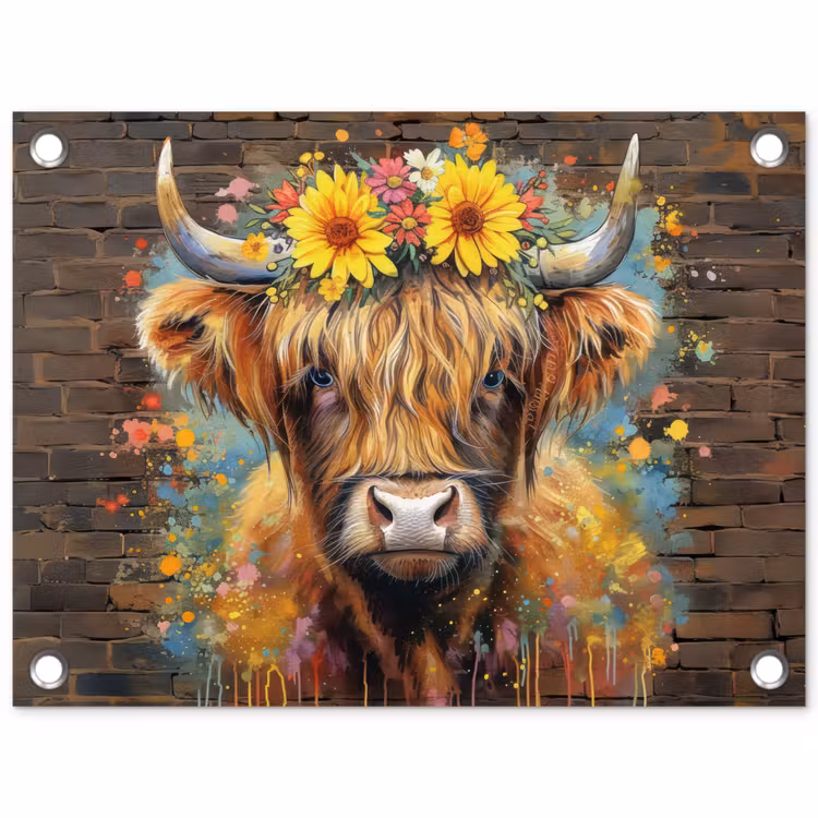 Tuinposter - Hooglander met Bloemenkroon — 1