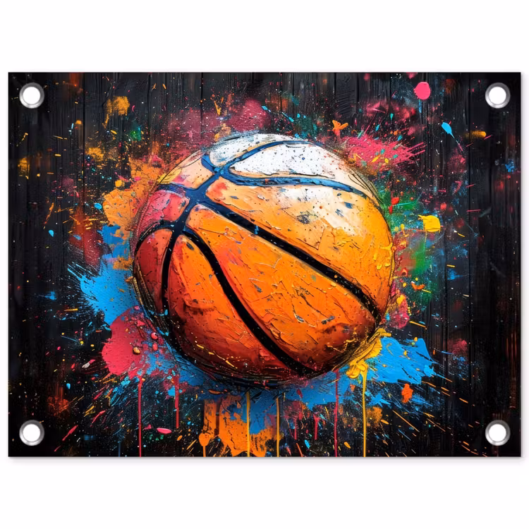 Tuinposter - Basketbal in Kleurrijke Spatten — 1