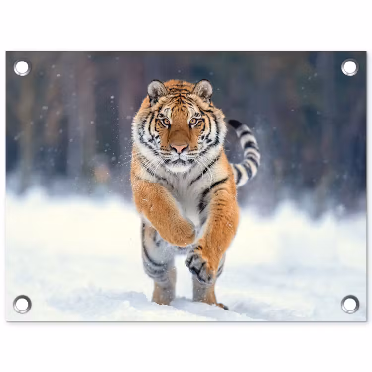 Tuinposter - Tijger rennend door de sneeuw — 1