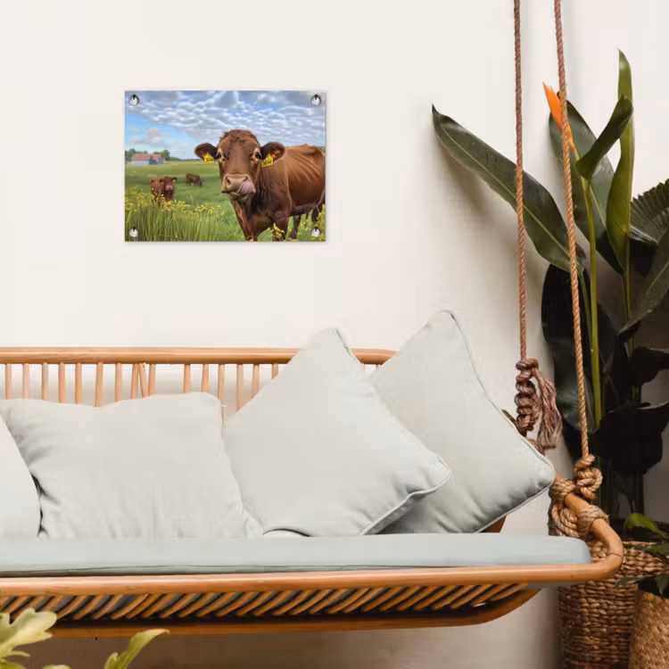 Tuinposter - Koe - Weide - Bloemen — 4