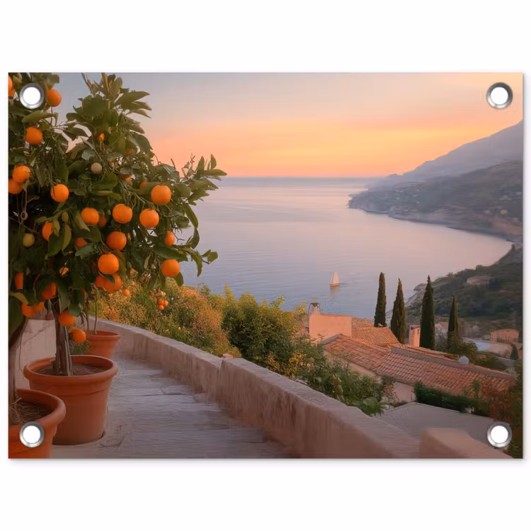 Tuinposter - Middelandse zee - Sinaasappel - Heuvels - Zee — 1