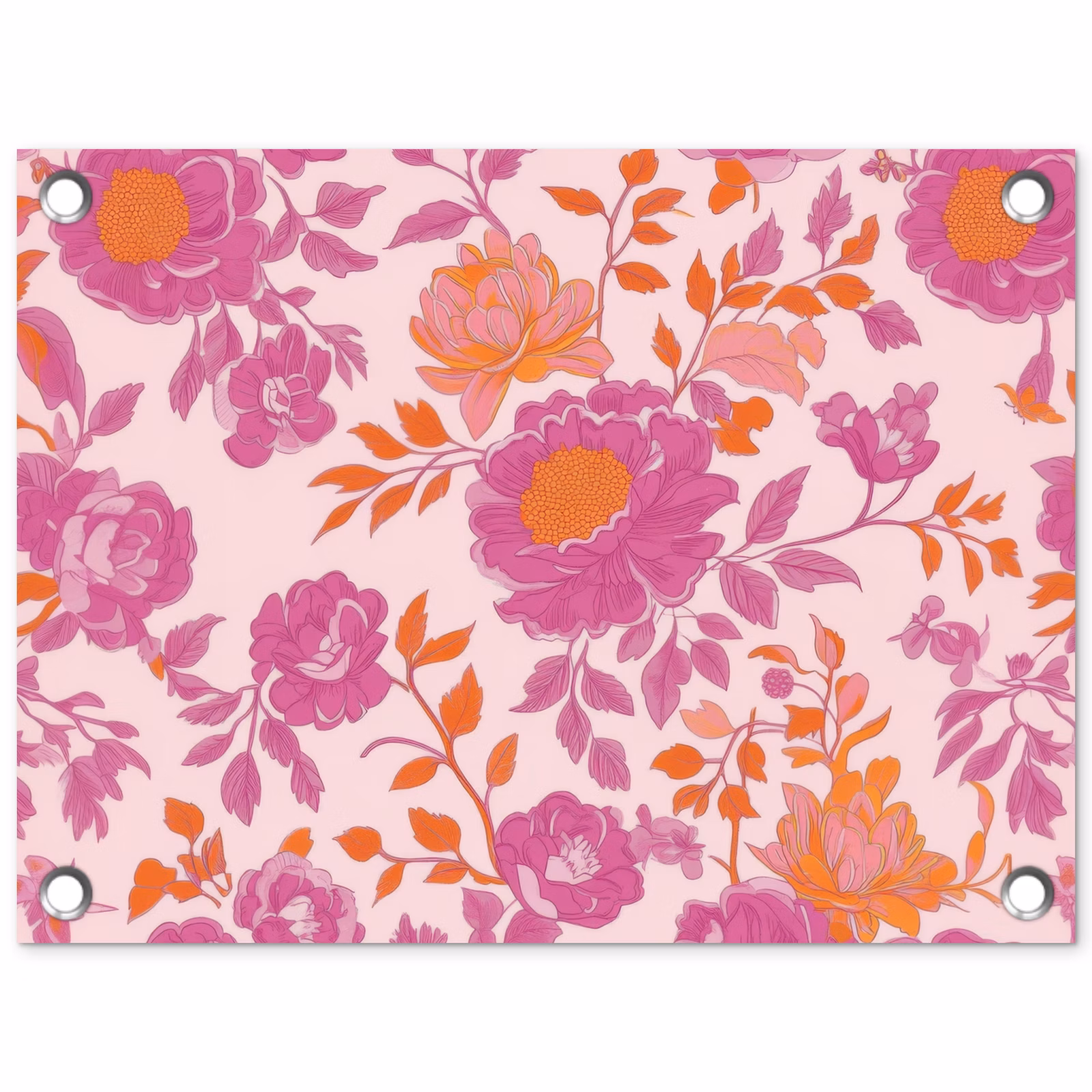 Tuinposter - Bloemenpatroon - Roze - Oranje - Bloemen — 1