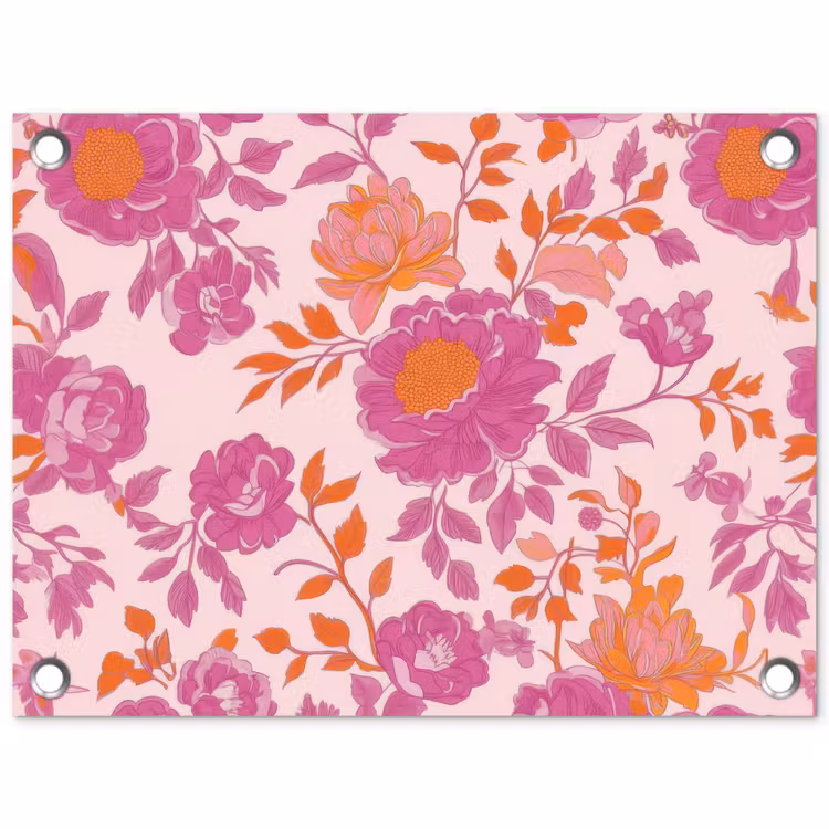 Tuinposter - Bloemenpatroon - Roze - Oranje - Bloemen — 1