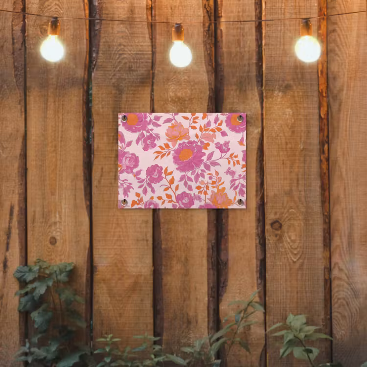 Tuinposter - Bloemenpatroon - Roze - Oranje - Bloemen — 2