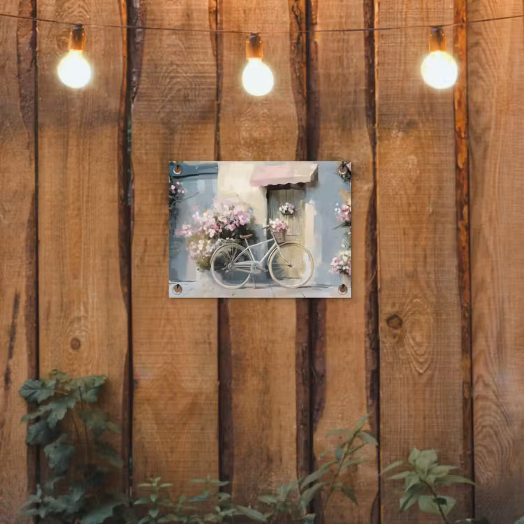 Tuinposter - Fiets - Pastelkleuren - Bloemen — 3