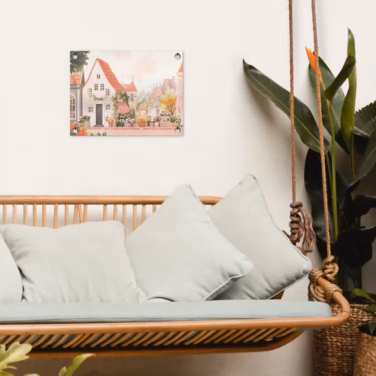 Tuinposter - Bloemen - Huizen - Dorp — 4