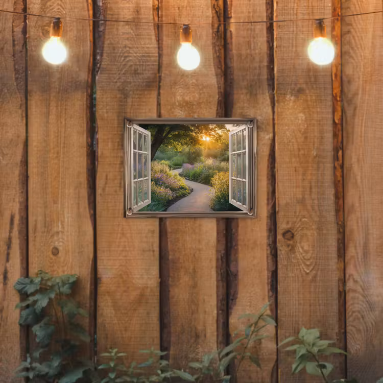 Tuinposter - Doorkijk - Bloemen - Natuur - Zon - Pad — 2