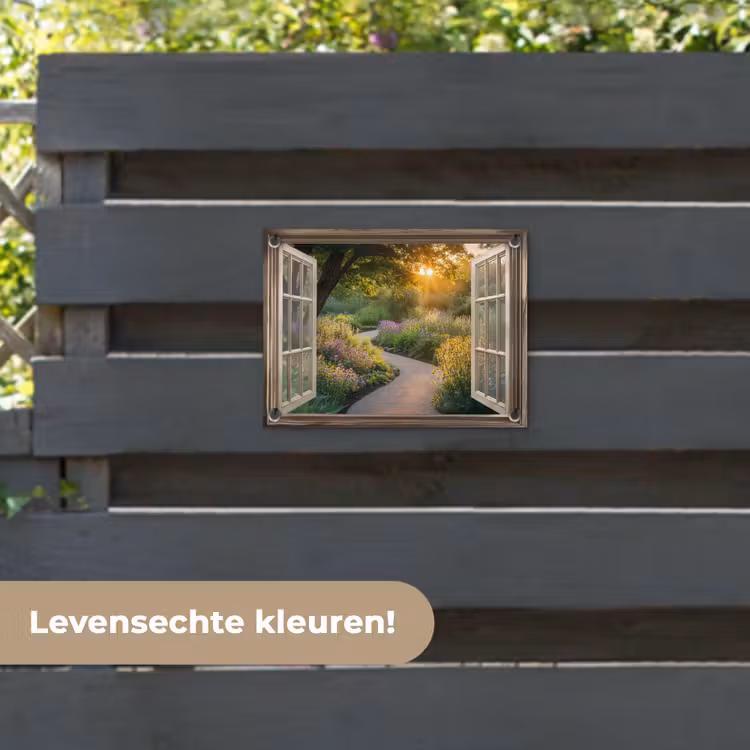 Tuinposter - Doorkijk - Bloemen - Natuur - Zon - Pad — 6