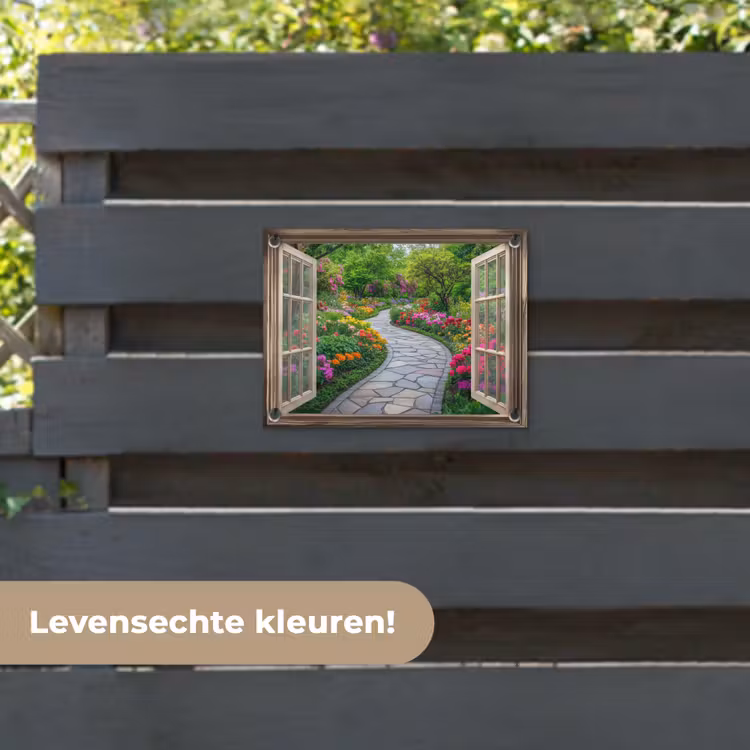 Tuinposter - Doorkijk - Bloemen - Tuinpad - Natuur - Raam — 6