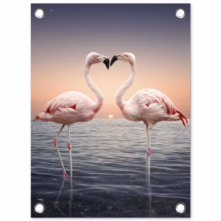 Tuinposter - Flamingo - Hart - Zee - Romantisch — 1