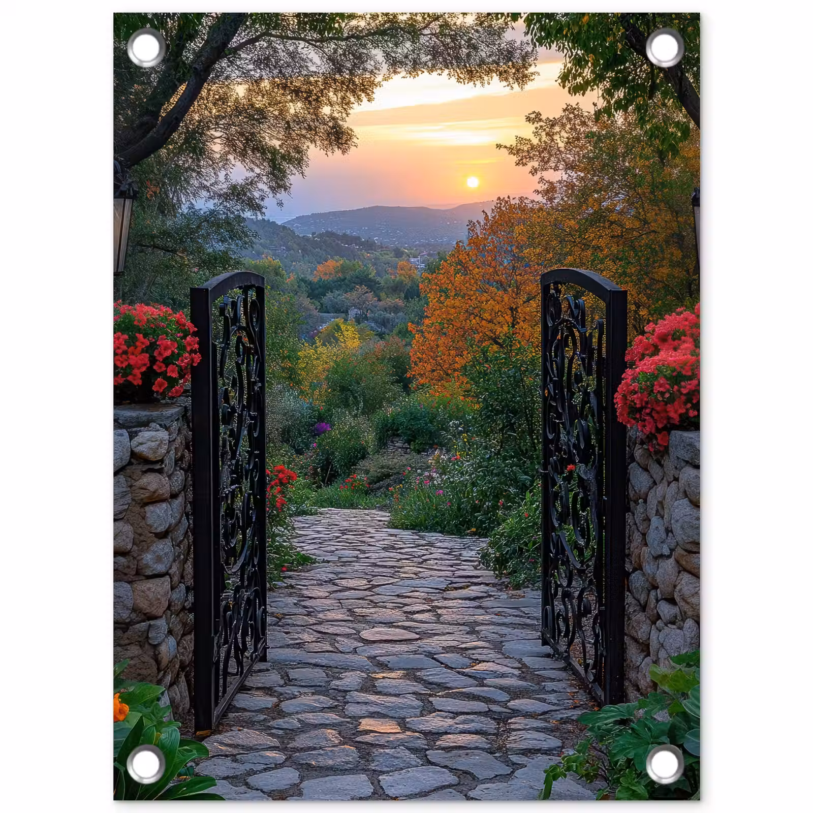 Tuinposter - Landschap - Hek - Pad - Zonsondergang - Natuur — 1