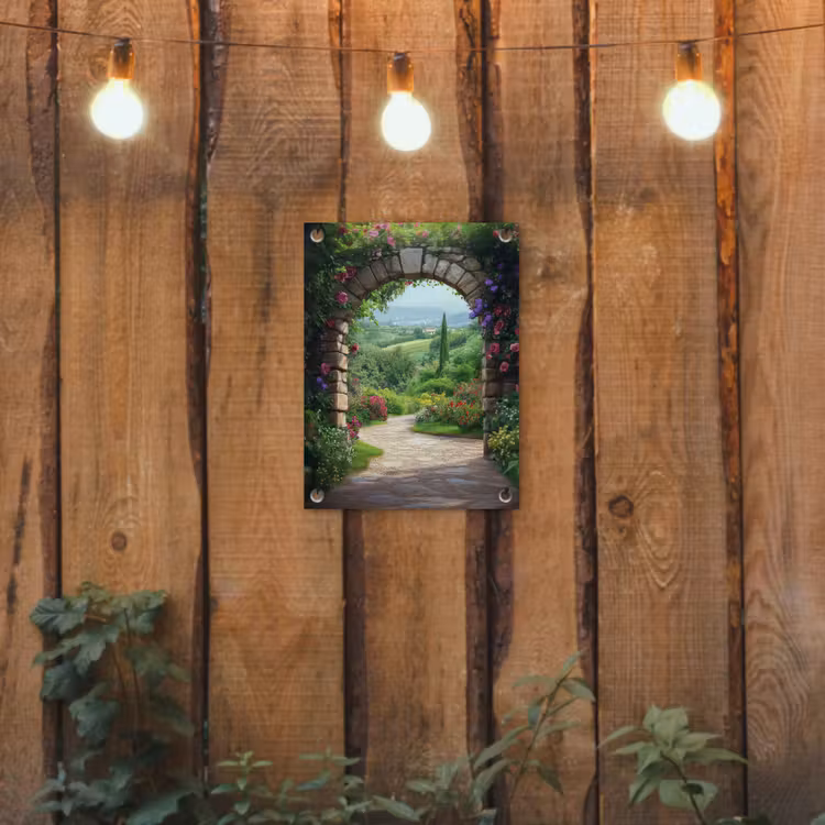 Tuinposter - Doorkijk - Landschap - Bloemen - Pad - Uitzicht — 3