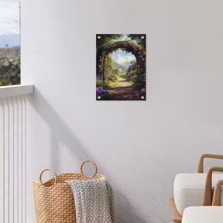 Tuinposter - Doorkijk - Rozenboog - Uitzicht - Landschap - Bloemen — 5
