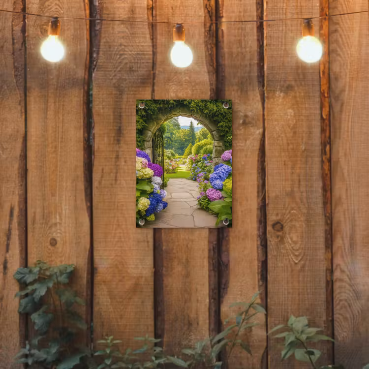 Tuinposter - Doorkijk - Poort - Hortensia - Bloementuin — 3
