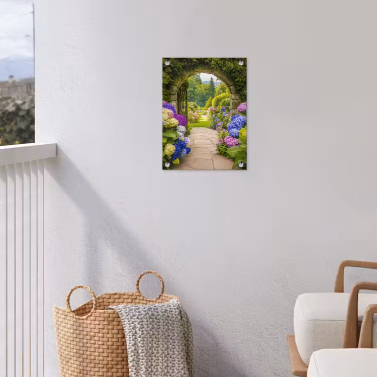 Tuinposter - Doorkijk - Poort - Hortensia - Bloementuin — 5