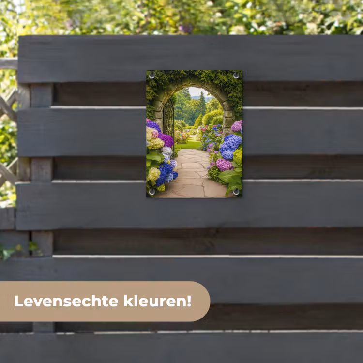 Tuinposter - Doorkijk - Poort - Hortensia - Bloementuin — 6
