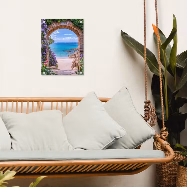 Tuinposter - Doorkijk - Poort - Zee - Strand - Rotsen — 4