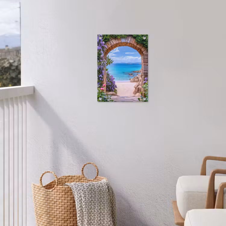 Tuinposter - Doorkijk - Poort - Zee - Strand - Rotsen — 5