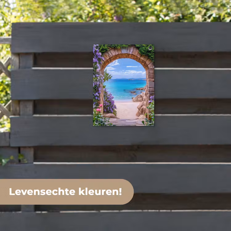 Tuinposter - Doorkijk - Poort - Zee - Strand - Rotsen — 6