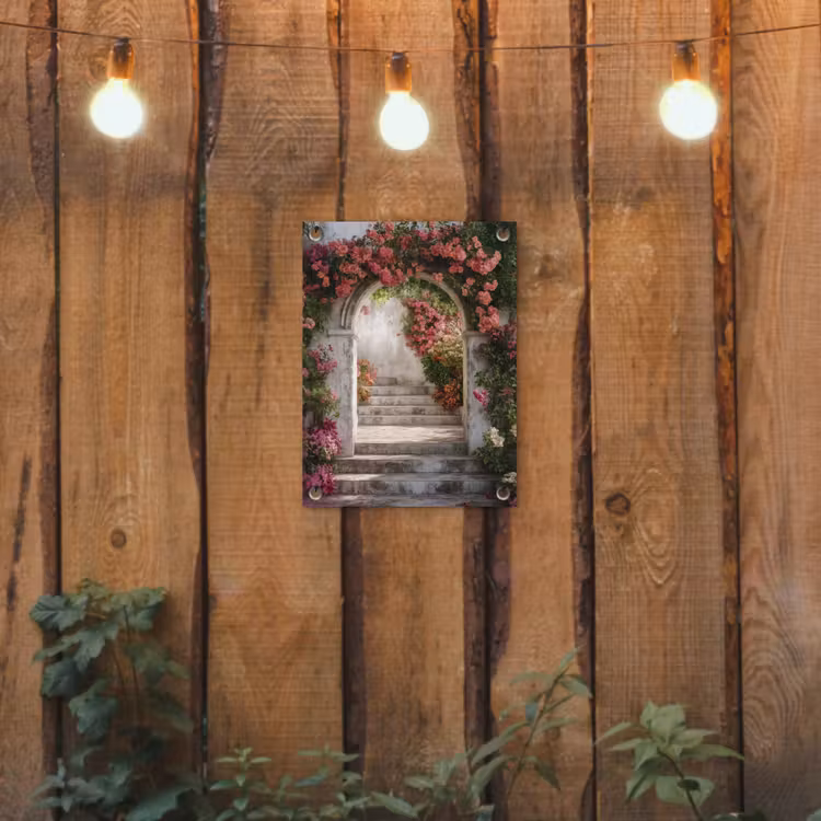 Tuinposter - Doorkijk - Rozen - Vintage - Poort — 3